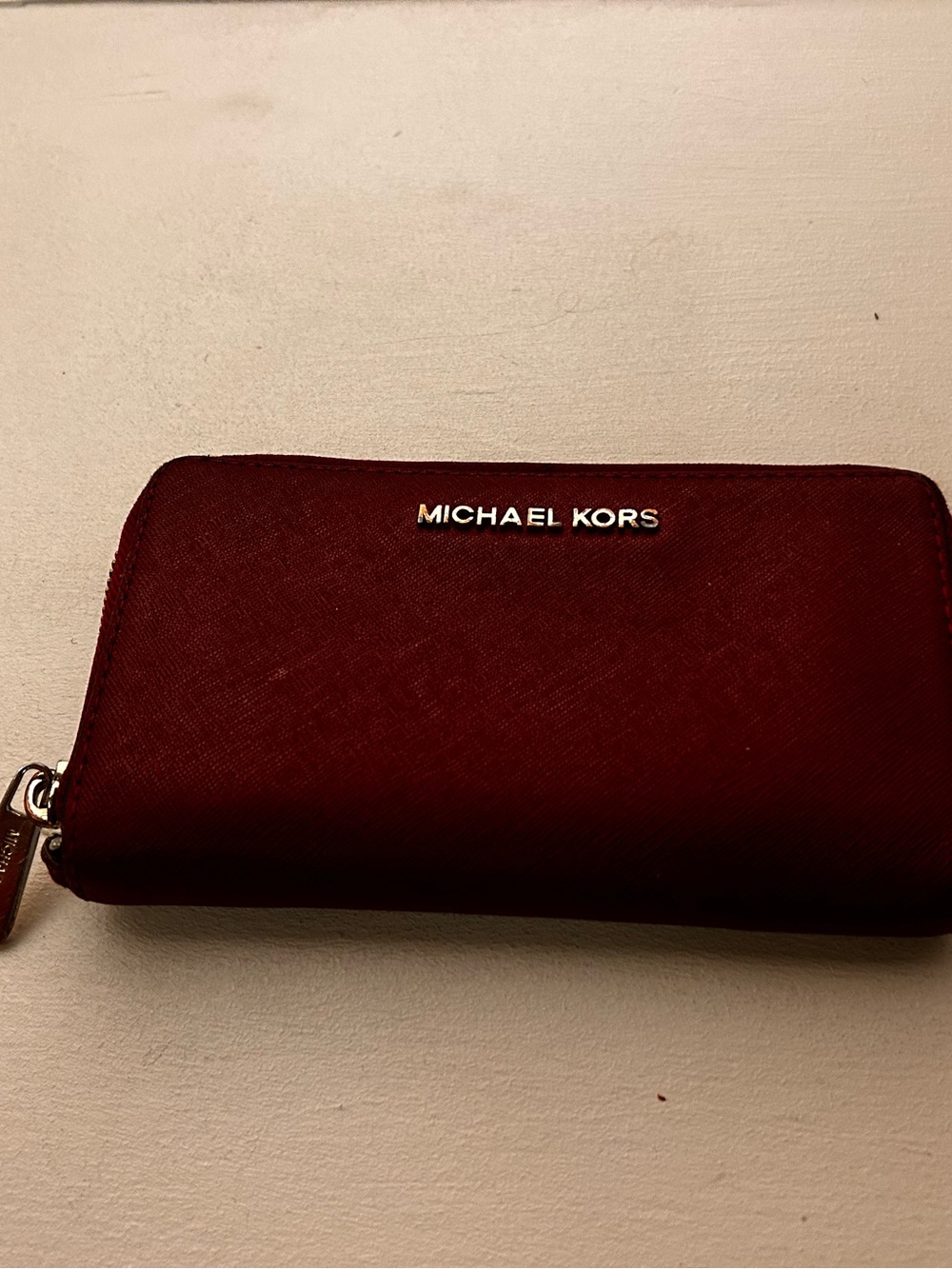 Michael Kors Saffiano Wallet in Burgundy with Gold Hardware